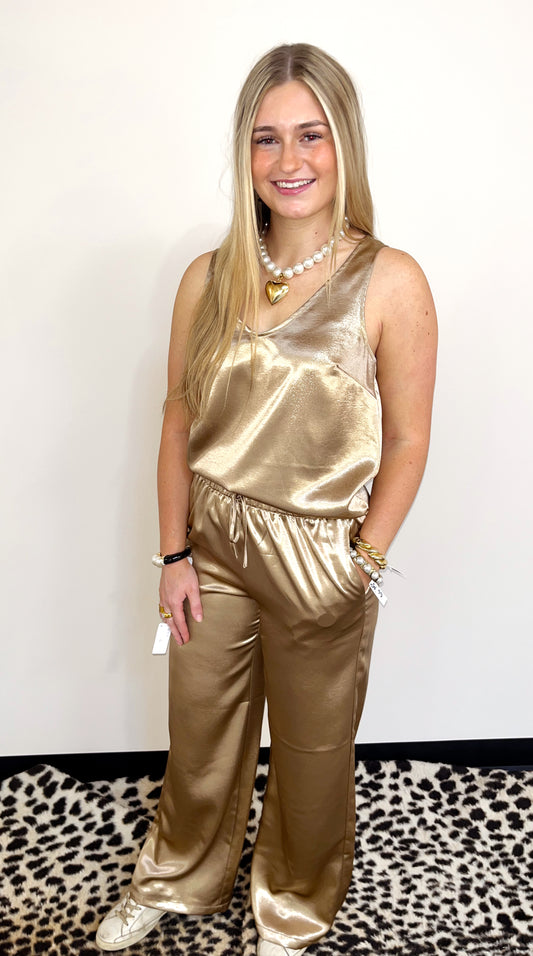 Gold Metallic Tank and Pants Set