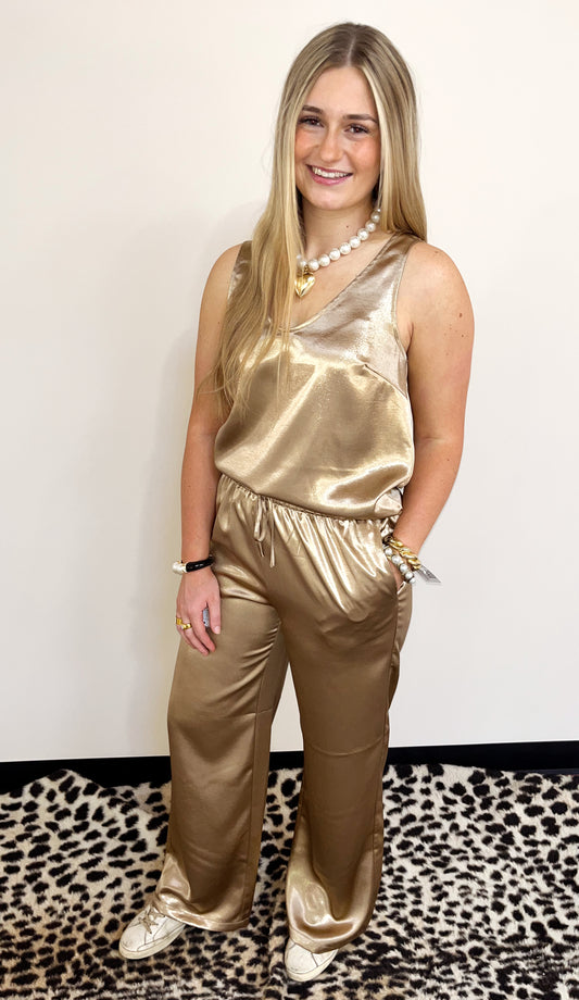 Gold Metallic Tank and Pants Set