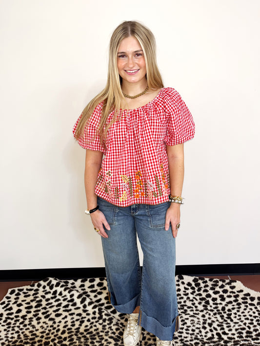Gingham Floral Top by Ivy Jane