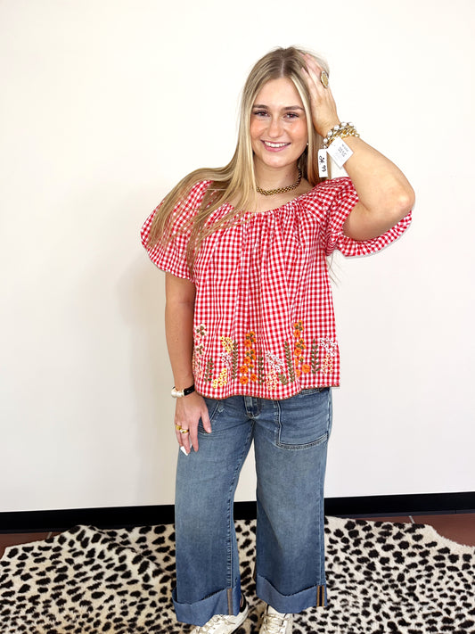 Gingham Floral Top by Ivy Jane