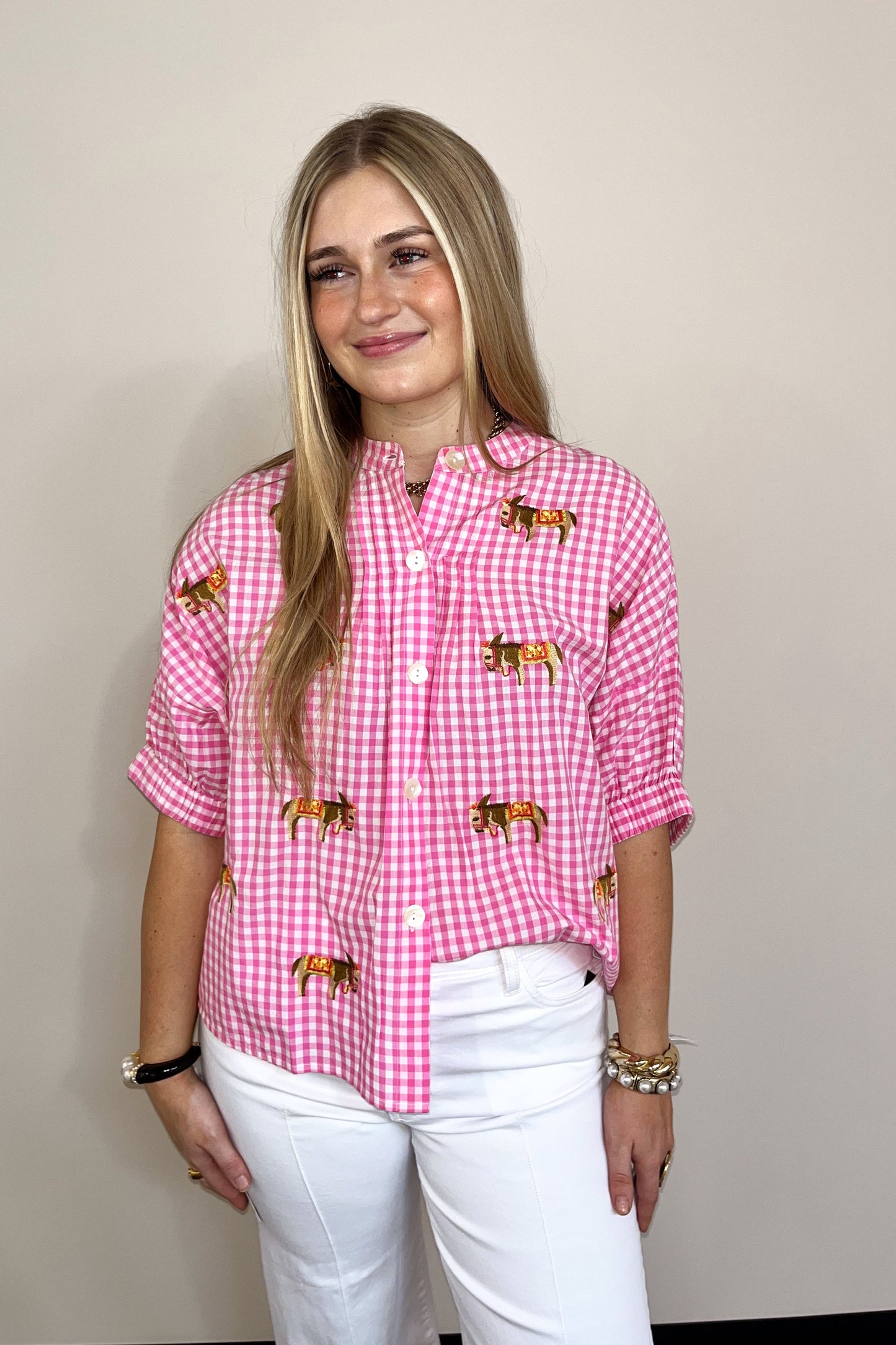 Pink Gingham Donkey Blouse