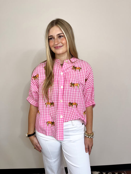 Pink Gingham Donkey Blouse