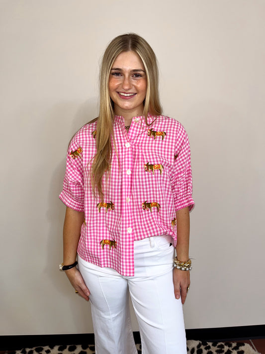 Pink Gingham Donkey Blouse