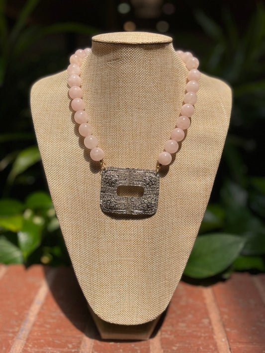 Vintage Rose Quartz Buckle Necklace