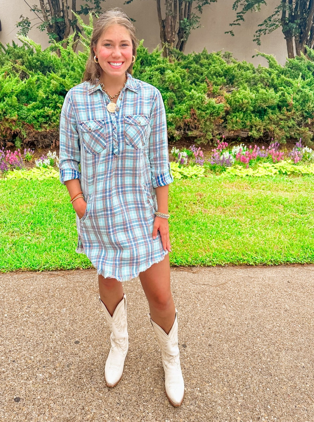 Plaid Patch Pocket Limeade Dress