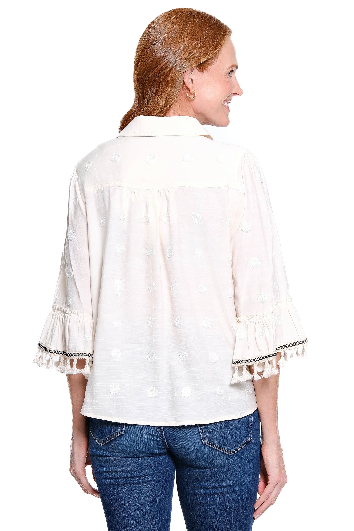 Embroidered Cream Tassel Top by John Mark