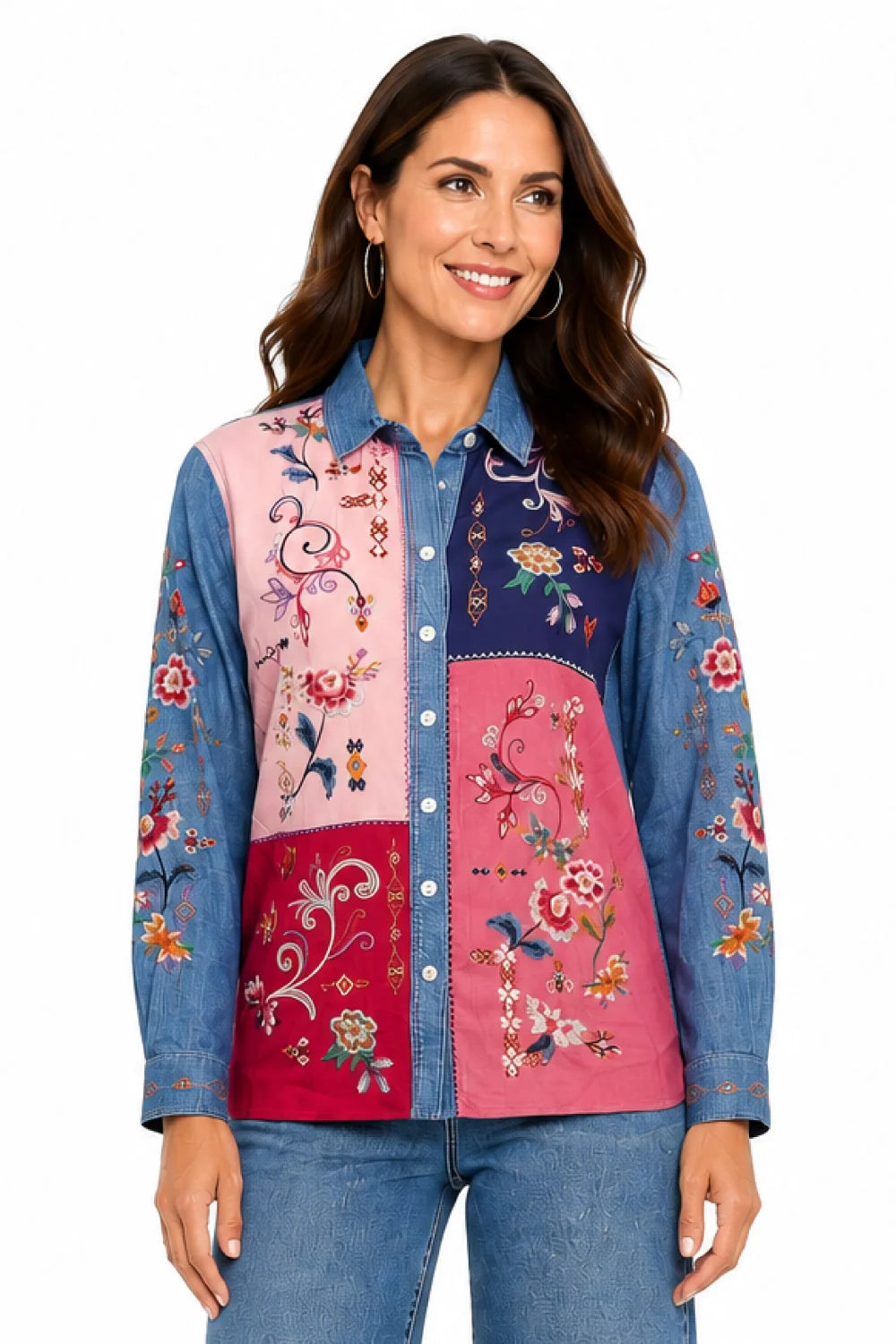 Multi Embd Collared Blouse- John Mark