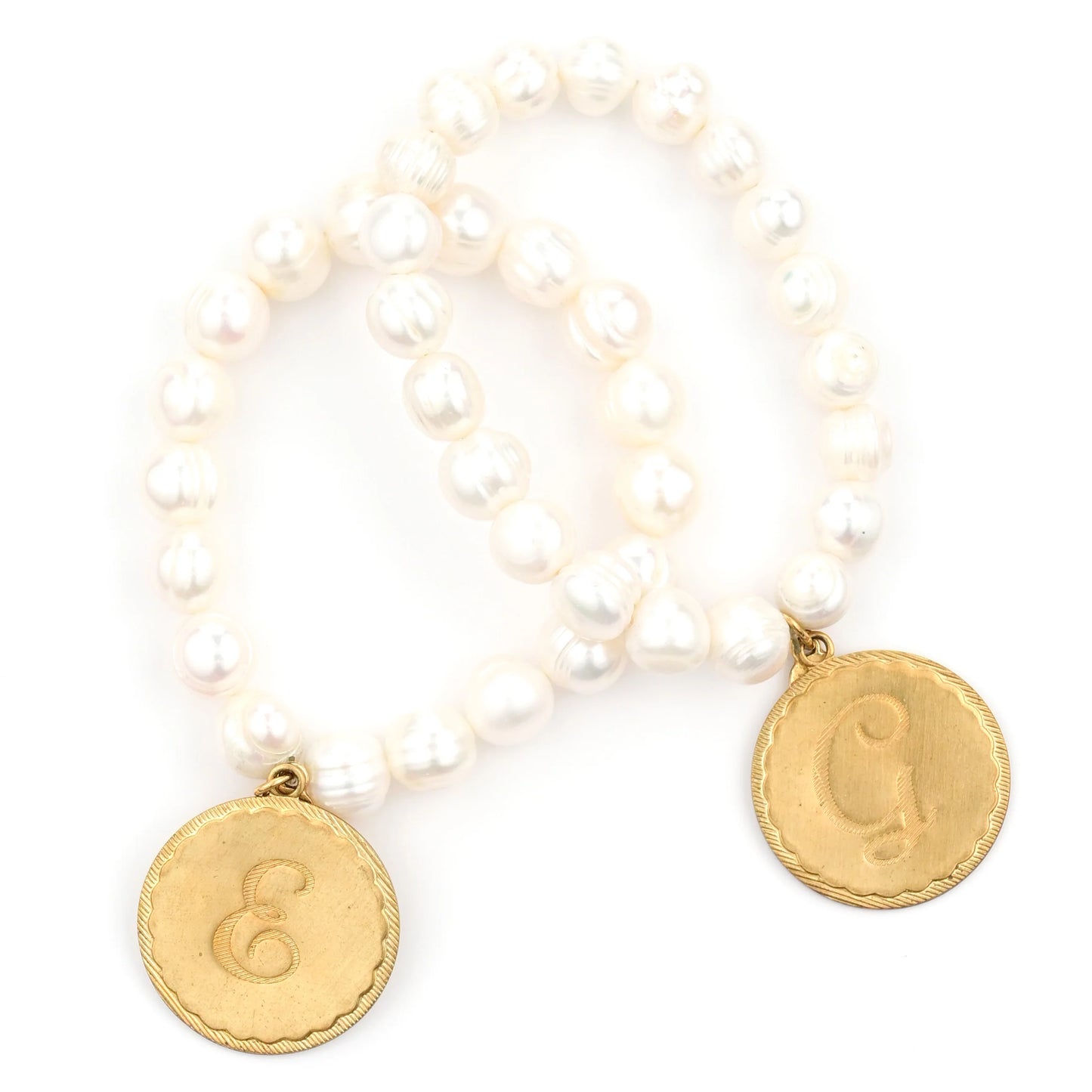 Julio Designs Monogram Medallion Pearl Bracelet