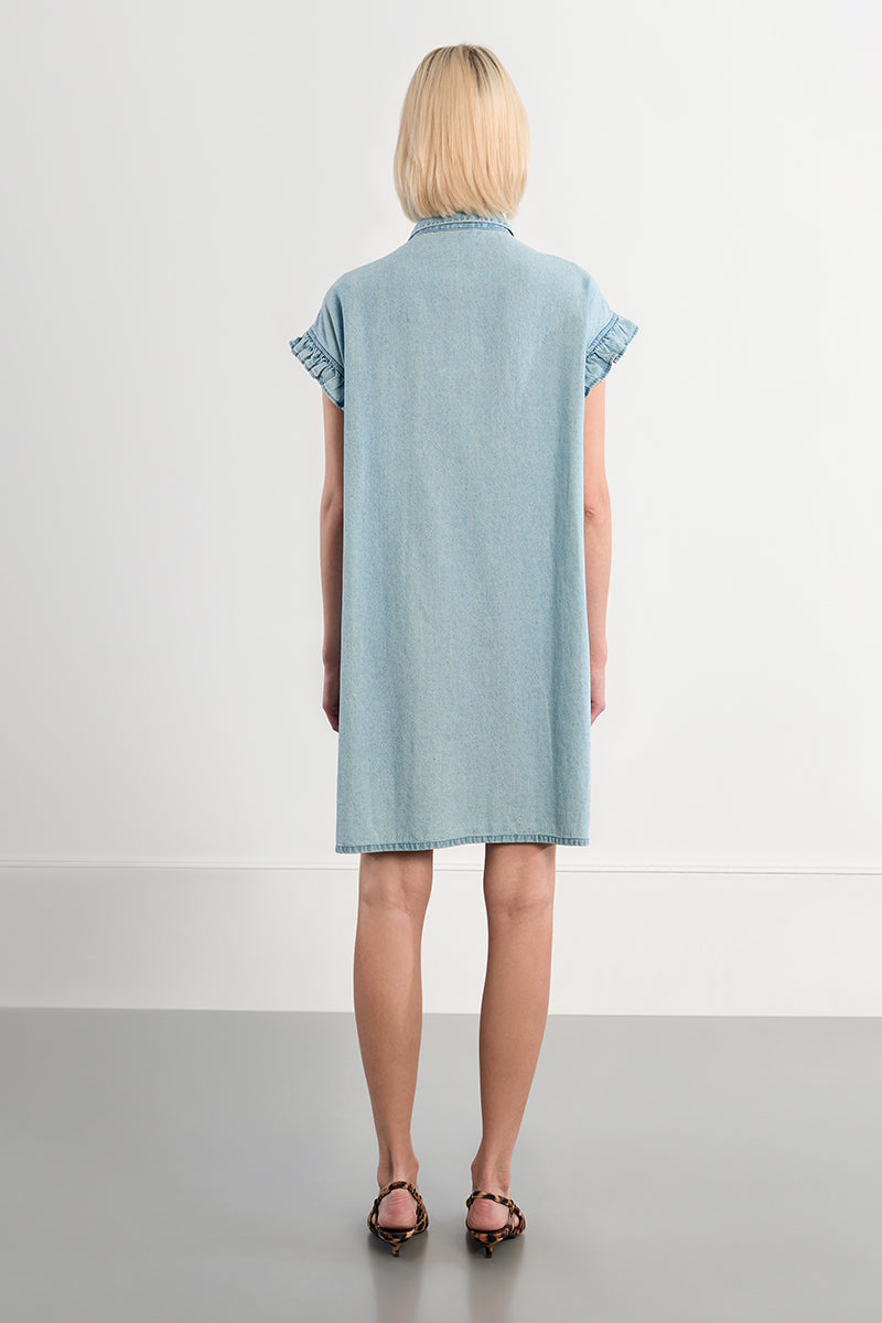 Denim Smocked Ruffle Dress