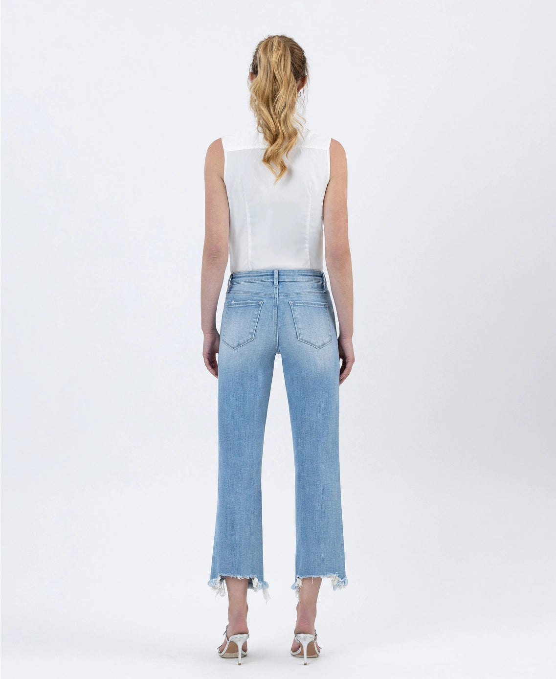 High Rise Distressed Crop Slim Wide Jeans by Vervet