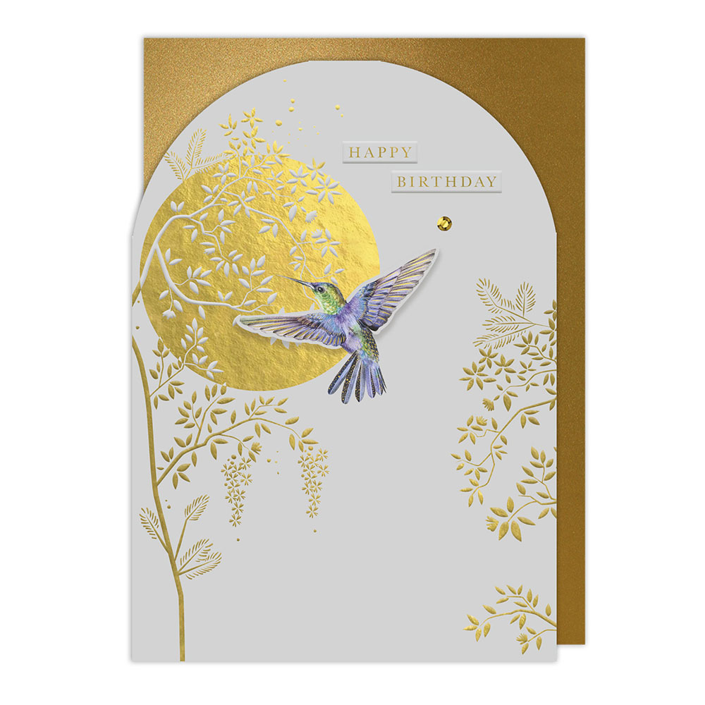 Gold Mocking Bird Birthday Card