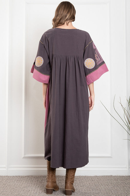 Blue Velvet V-Neck Mid Sleeve Maxi Dress