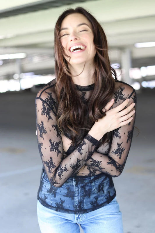 Sheer Lace Long-Sleeve Top by Turquoise Haven