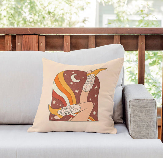 70's Western Outdoor Throw Pillow