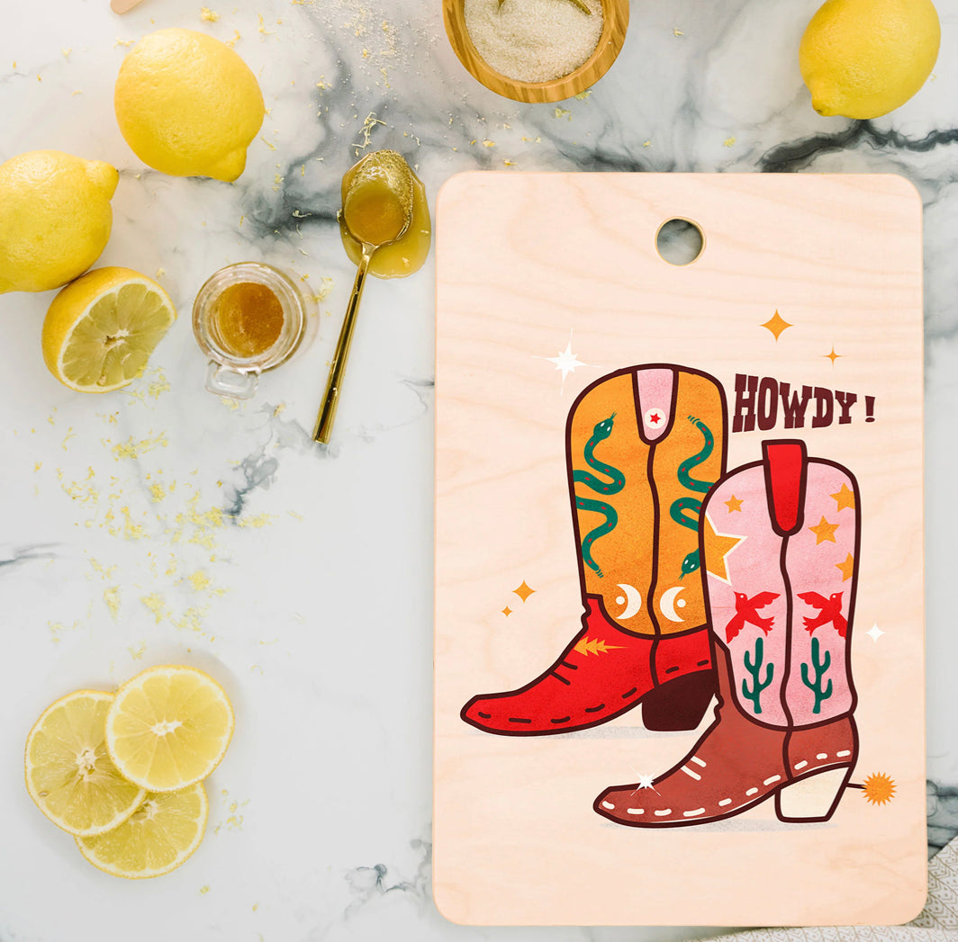 Howdy Cowboy Boots Cutting Board