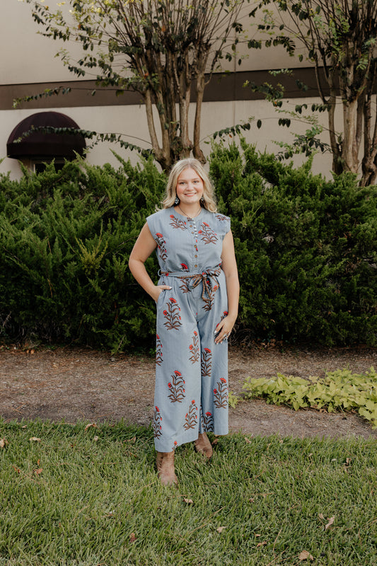 Floral Block Print Jumpsuit- Uncle Frank