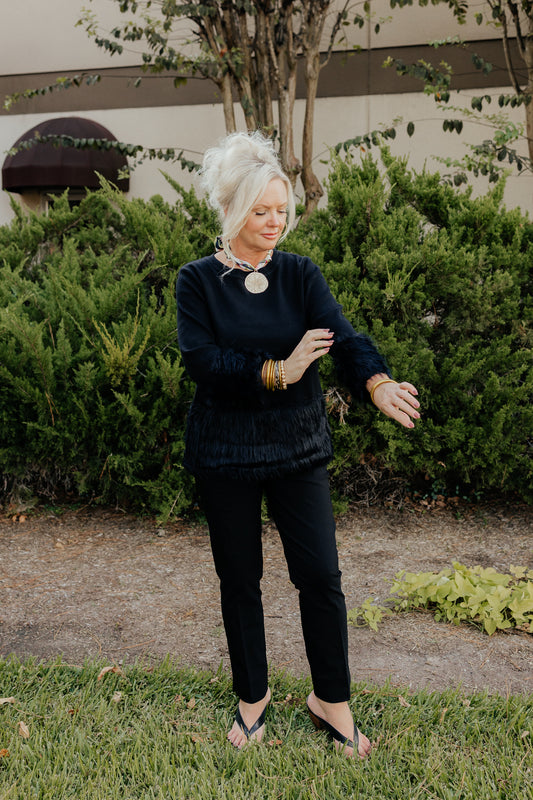 Sonia Knitted Top with Fur Trim