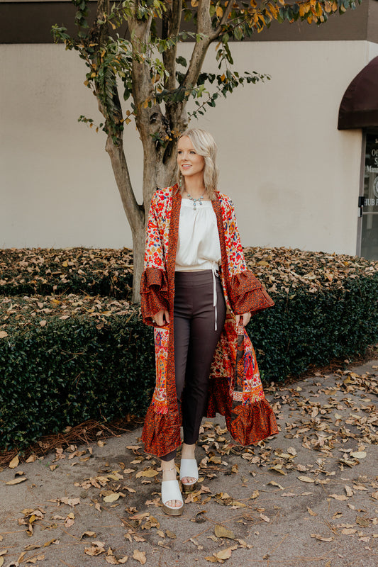 Ruffled Long Silk Kimono Assorted