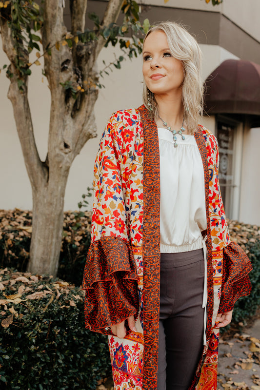 Ruffled Long Silk Kimono Assorted