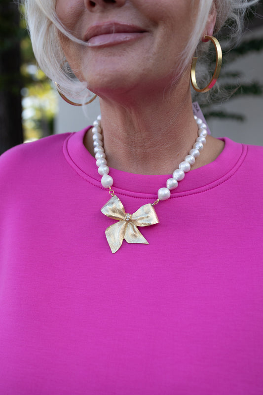 Vintage Pearls Bow Necklace