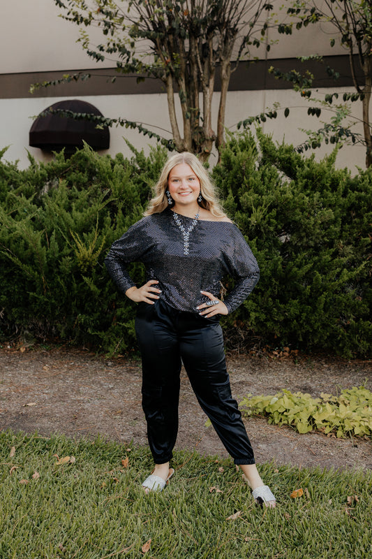 Elan Sequin Off-Shoulder Top
