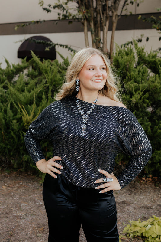 Elan Sequin Off-Shoulder Top
