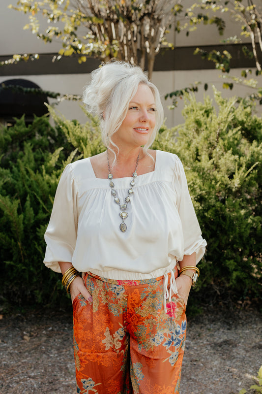 Satin Square Neck Smock Top