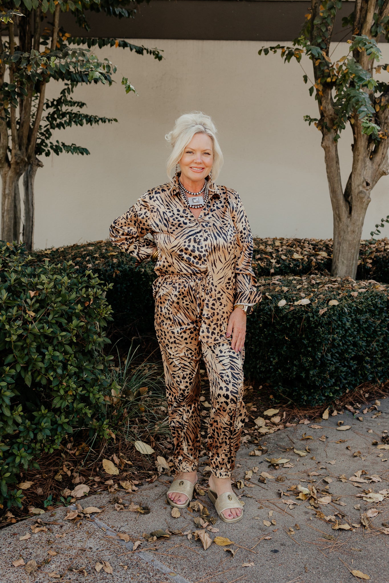 Satin Tiger Print Cargo Pant
