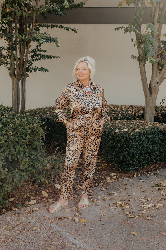 Satin Tiger Print Cargo Pant