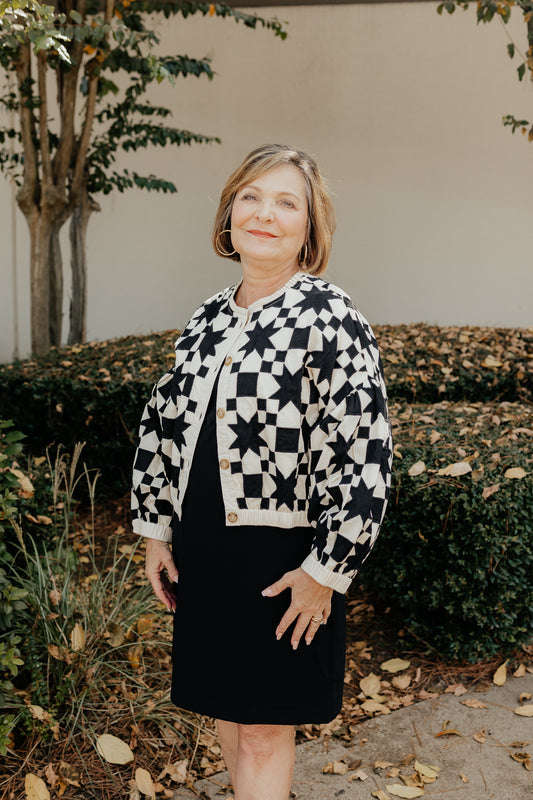 Black/Cream Quilted Star Jacket by Ivy Jane