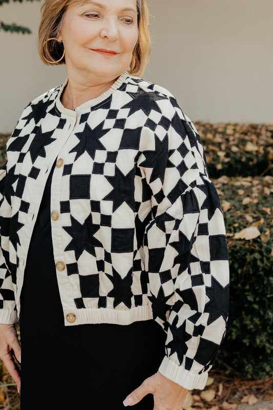 Black/Cream Quilted Star Jacket by Ivy Jane