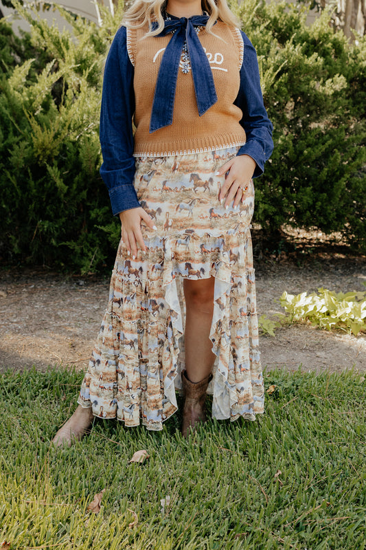 Wild Horse Mesh Ruffle Skirt- turquoise haven