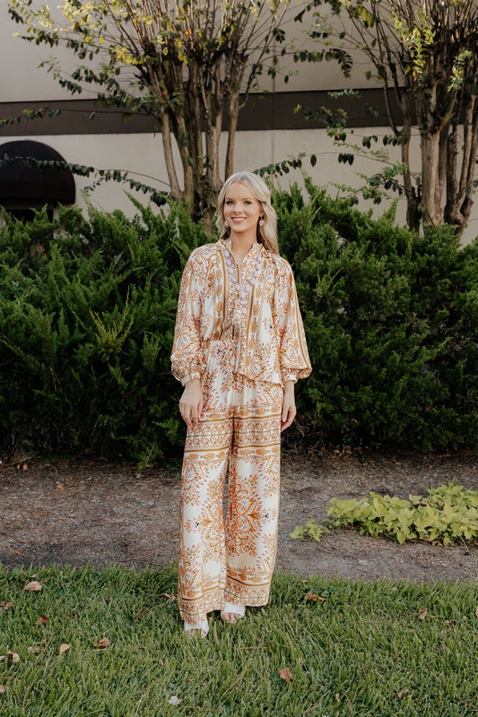 Scarf Print Wide Leg Pant