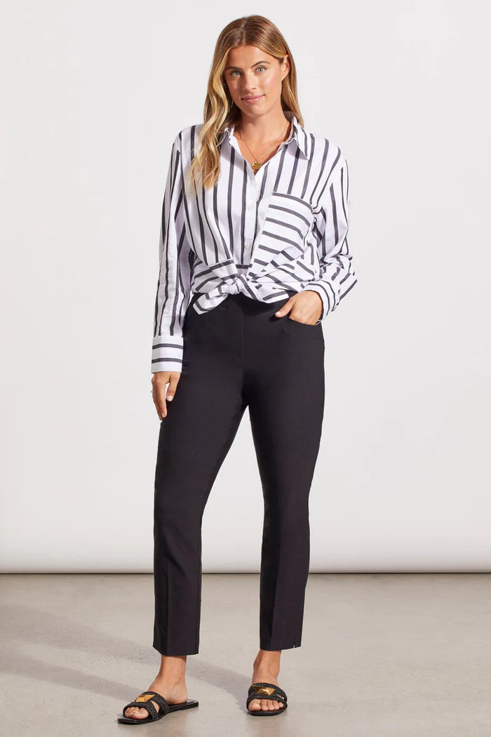 Black Flatten It Pull on Ankle Pant with Slits