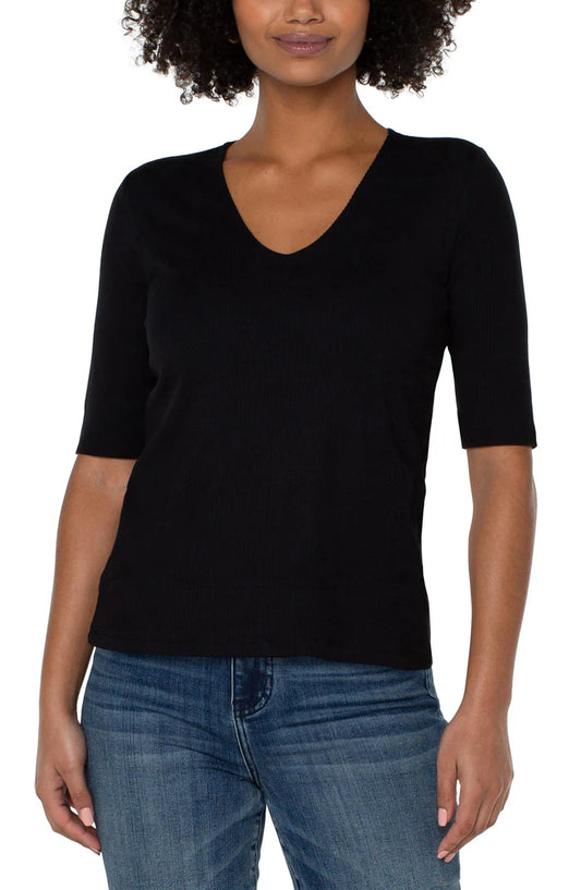 Double Layer Ribbed V-neck Top