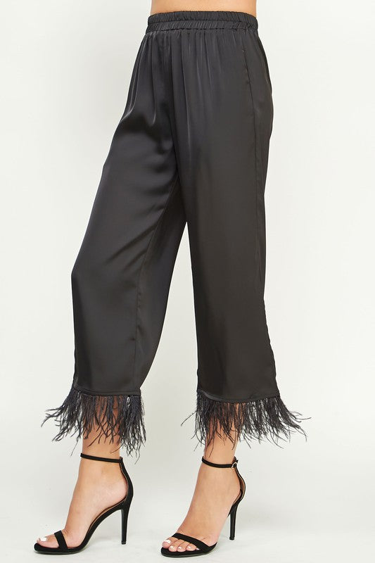 Zsa Zsa Feather Trim Pants ~ (Available in 2 Colors)