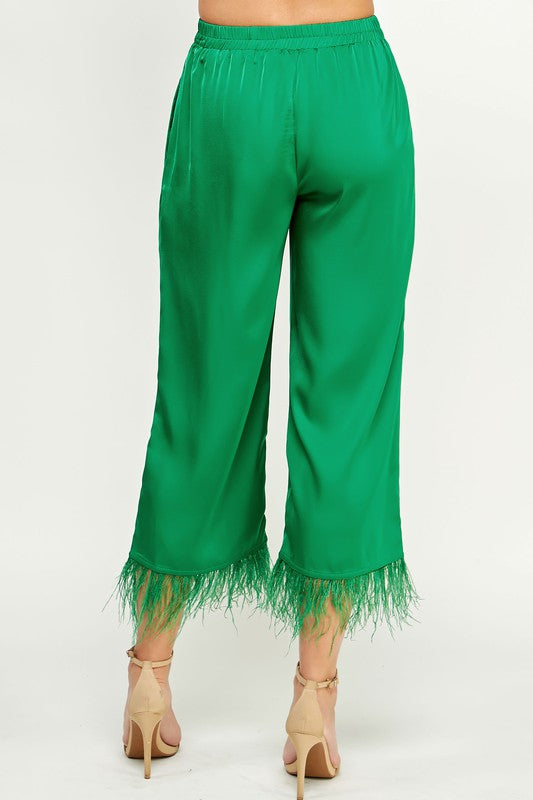 Zsa Zsa Feather Trim Pants ~ (Available in 2 Colors)