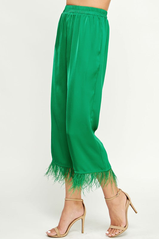 Zsa Zsa Feather Trim Pants ~ (Available in 2 Colors)