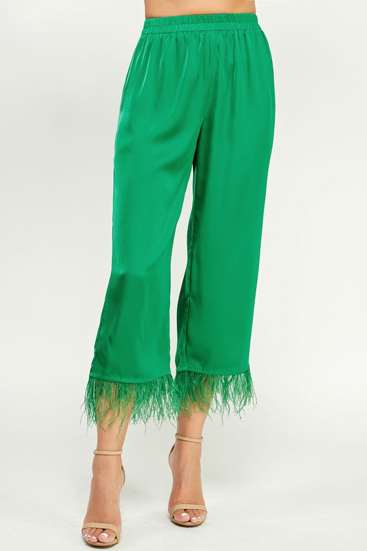 Zsa Zsa Feather Trim Pants ~ (Available in 2 Colors)