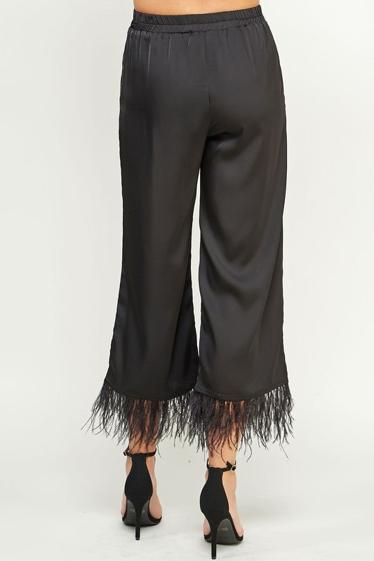 Zsa Zsa Feather Trim Pants ~ (Available in 2 Colors)