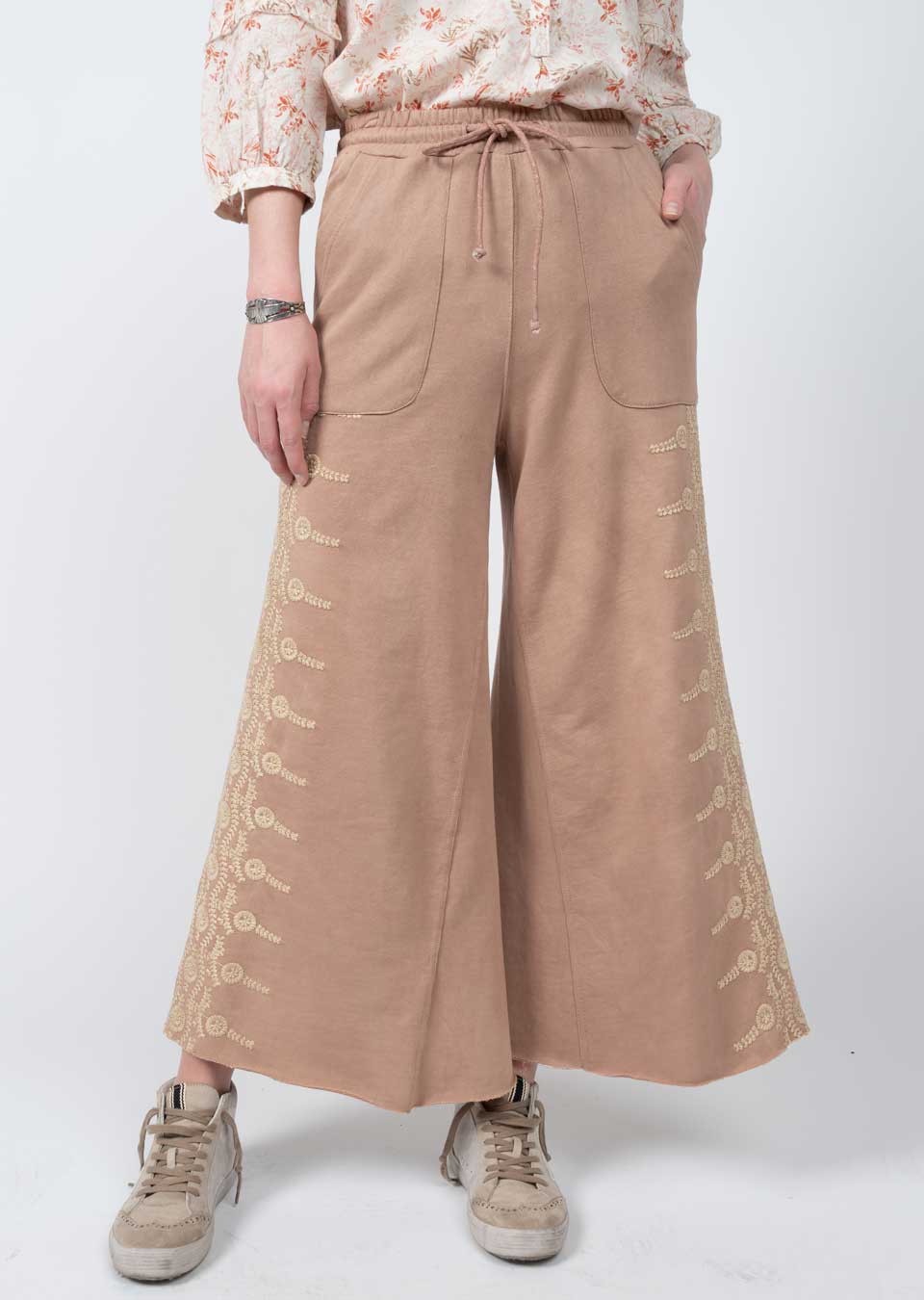 Trail of Embroidery Knit Wide Leg Pant~Ivy Jane