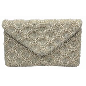 Cream Pearl Studded Clutch