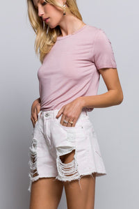 Pink Cloud Distressed Shorts