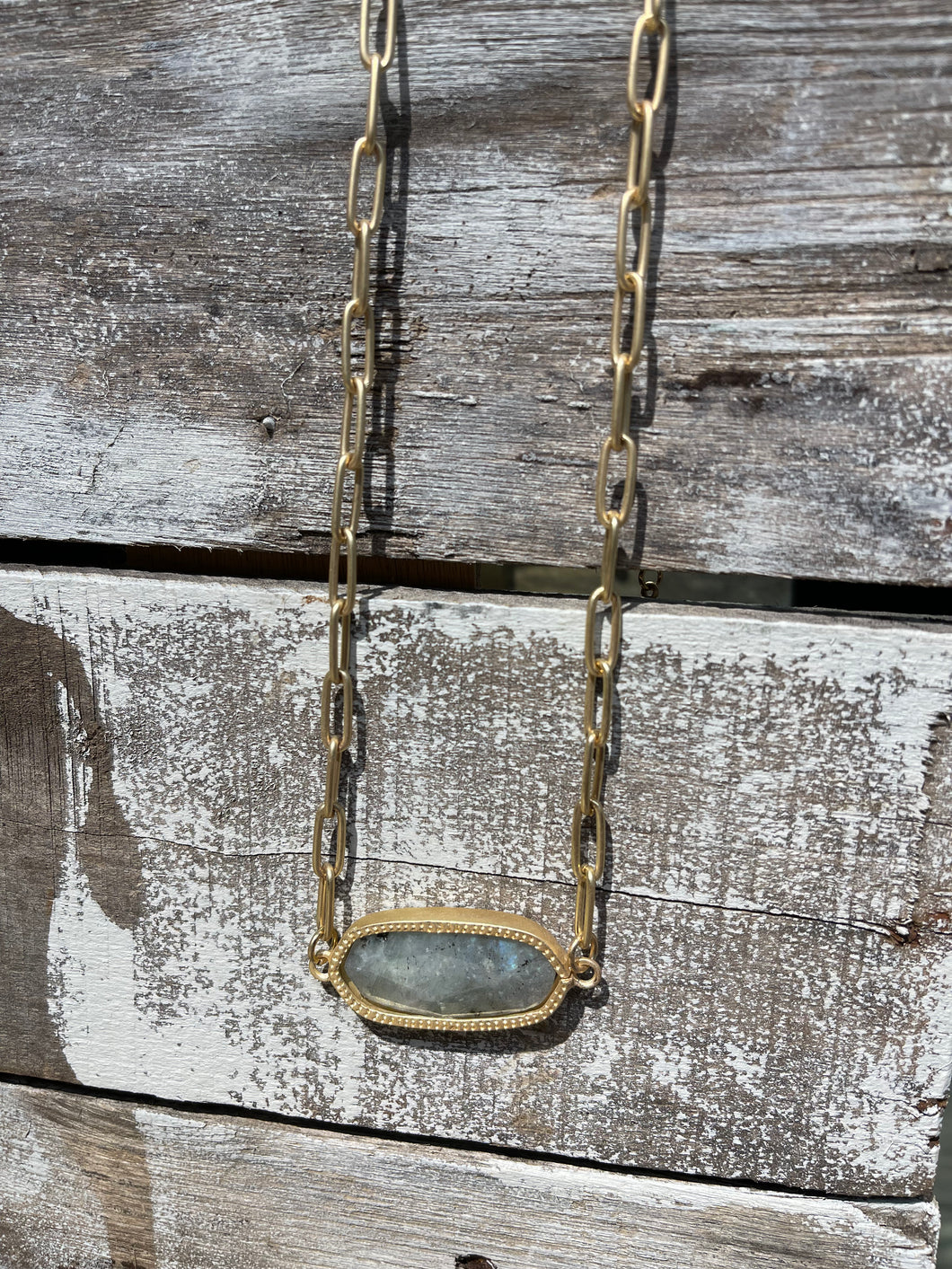 Paper Clip Link Necklace with Stone
